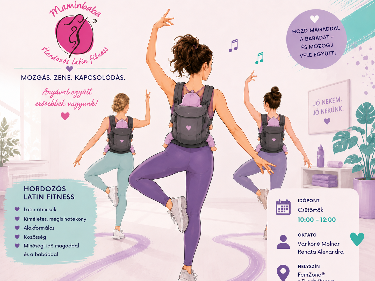 Maminbaba hordozós latin fitness a FemZone-ban Vankóné Molnár Renáta Alexandrával